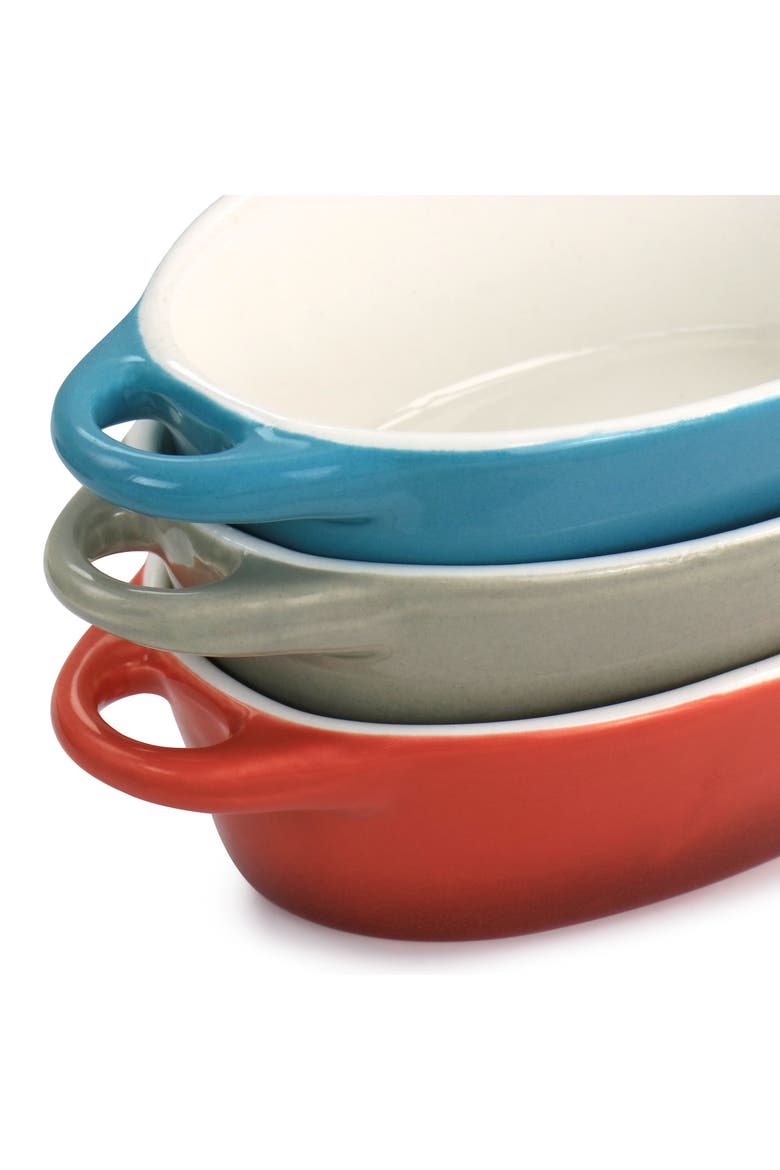 Wexford 3 Piece 6.7oz Stoneware Mini Oval Casserole Set, Alternate, color, Blue