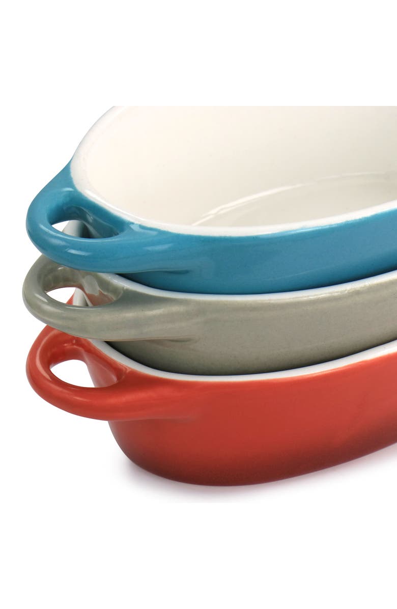 Crock-pot Wexford 3 Piece 6.7oz Stoneware Mini Oval Casserole Set, Alternate, color, Blue