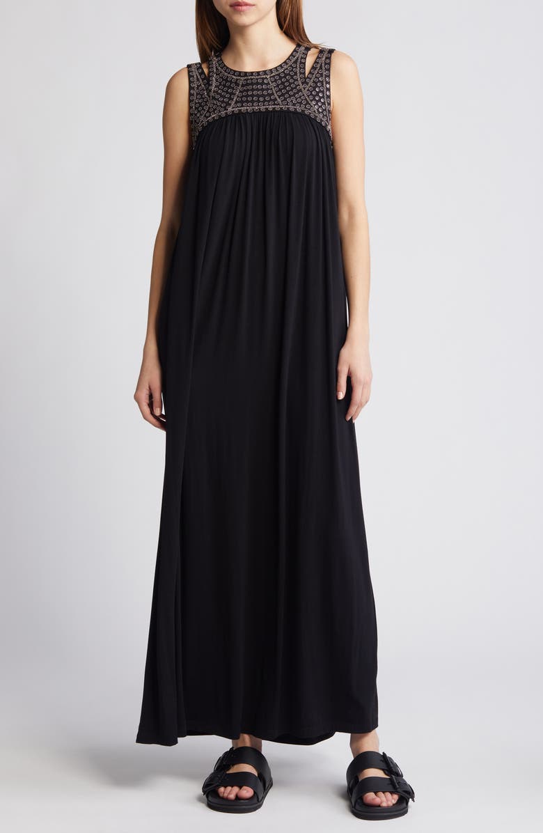 AllSaints Arizona Embroidered Maxi Dress, Main, color, 