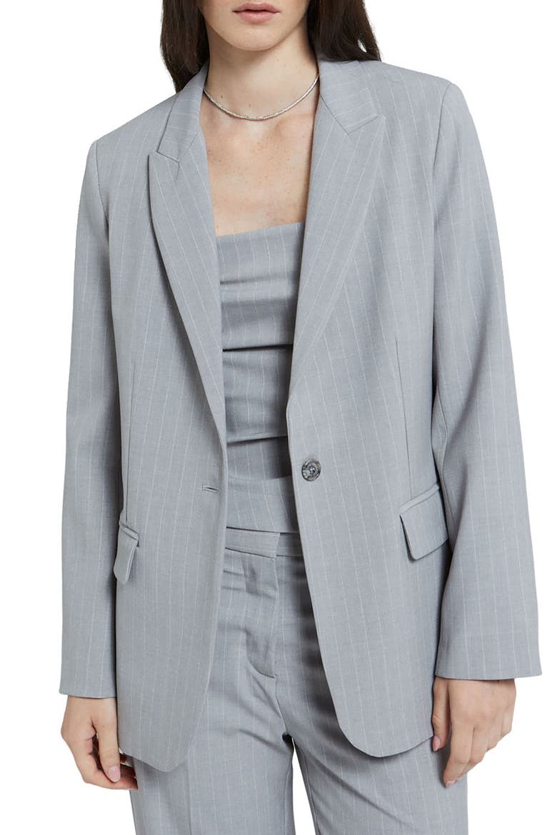 One-Button Pinstriped Jacked, Main, color, Grey