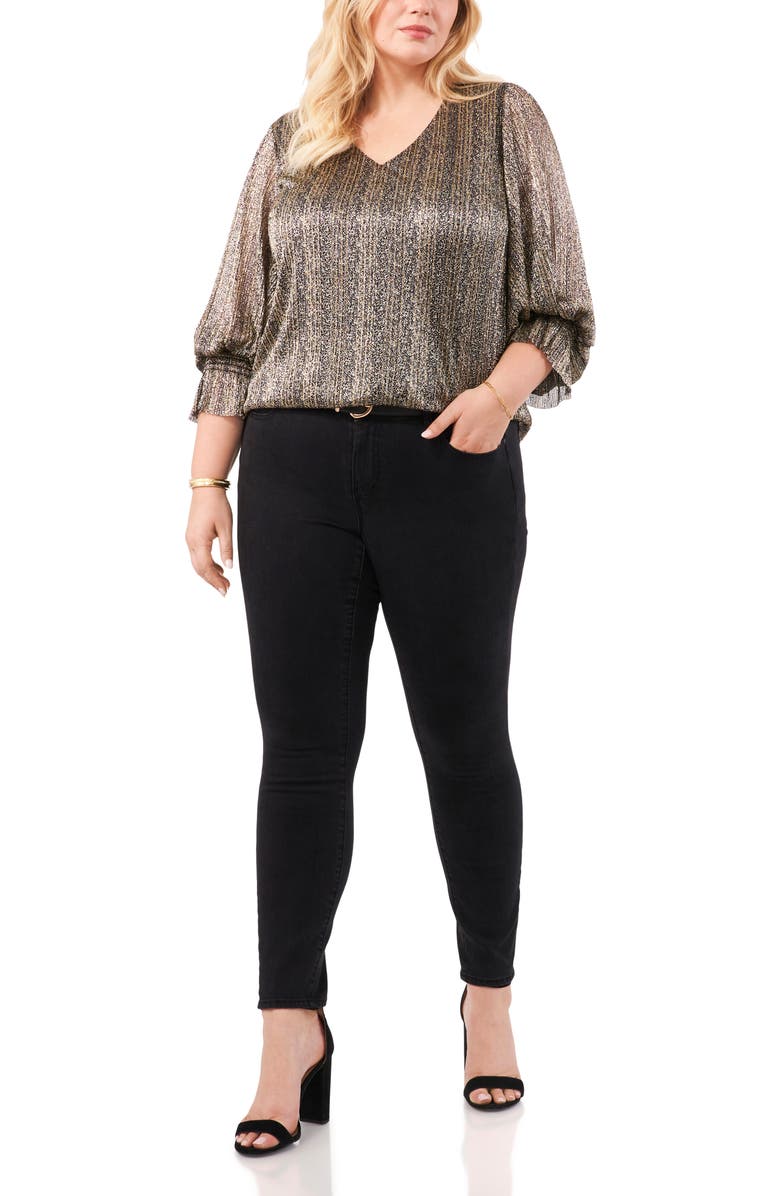 Vince Camuto Metallic Stripe Long Sleeve Top, Alternate, color, 