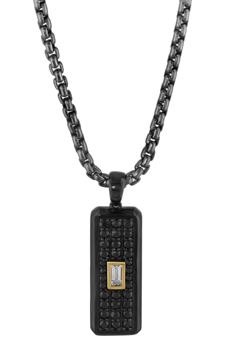 Men's Two-Tone Black Spinel & White Sapphire Dog Tag Pendant Necklace, Alternate, color, BLACK