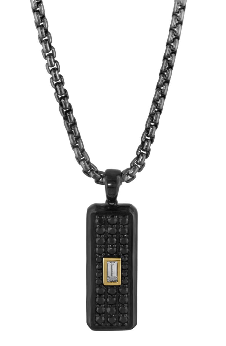 EFFY Men's Two-Tone Black Spinel & White Sapphire Dog Tag Pendant Necklace, Alternate, color, 