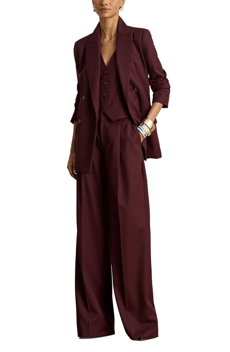 Lauren Ralph Lauren Double Breasted Wool Blend Twill Blazer, Alternate, color, Dark Garnet