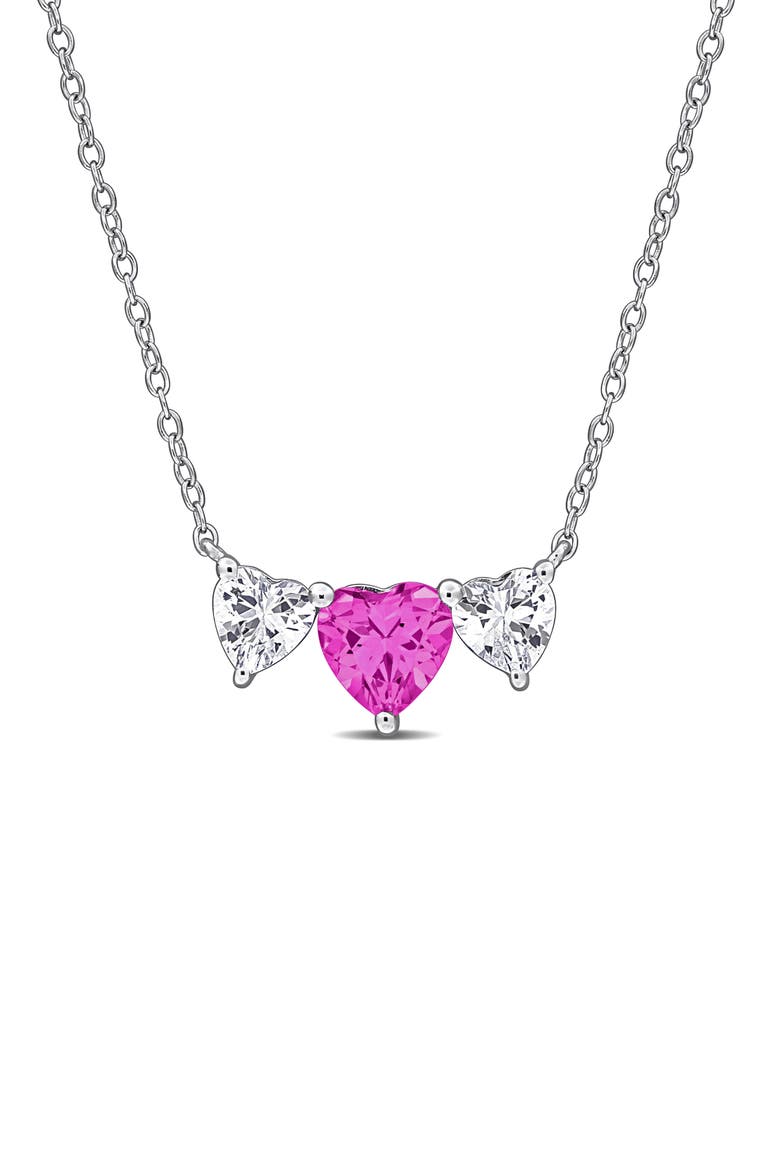 Sterling Silver Lab Grown Pink & White Sapphire Heart Pendant Necklace, Main, color, PINK