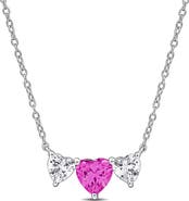 DELMAR Sterling Silver Lab Grown Pink & White Sapphire Heart Pendant Necklace