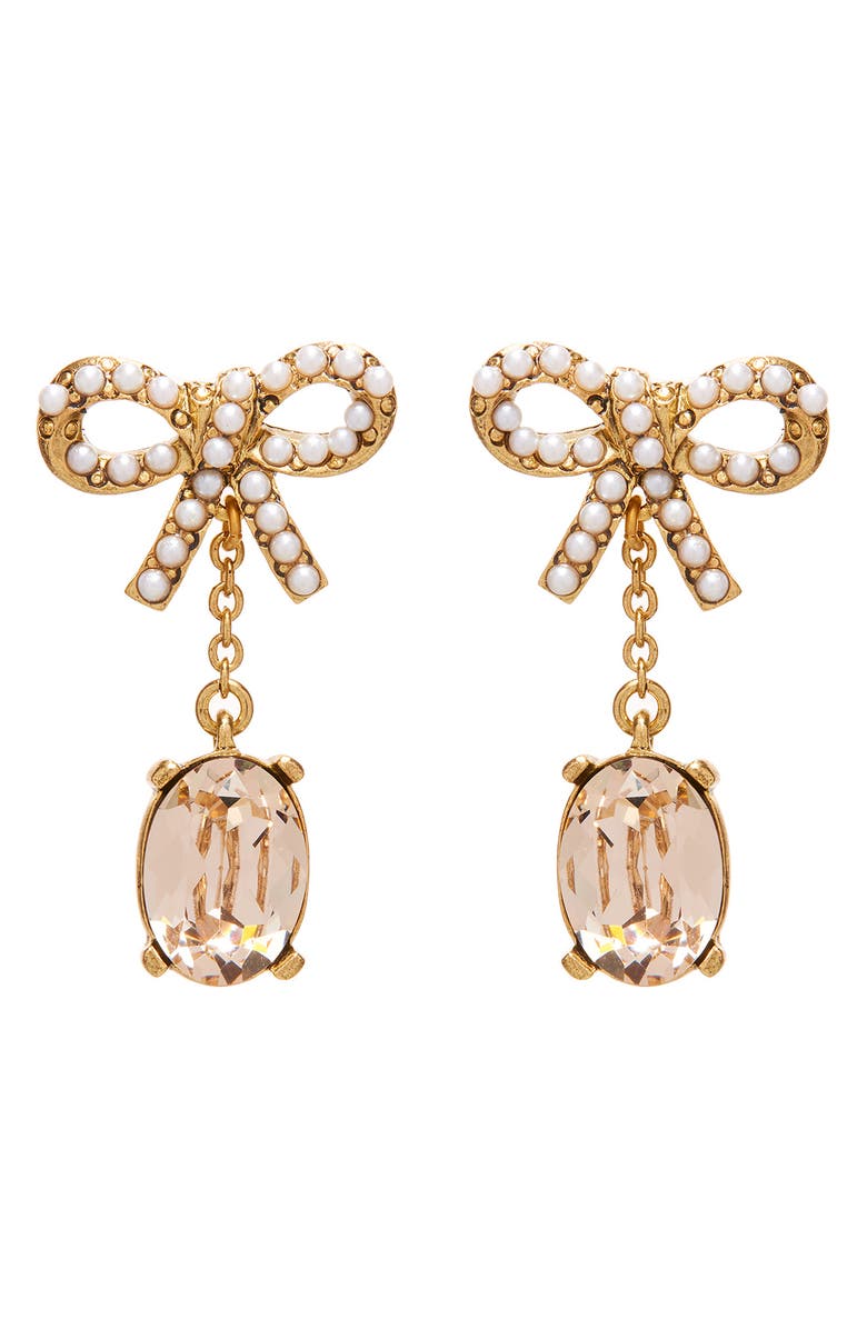 Oscar de la Renta Lil' Bobbi Crystal & Imitation Pearl Drop Earrings, Main, color,