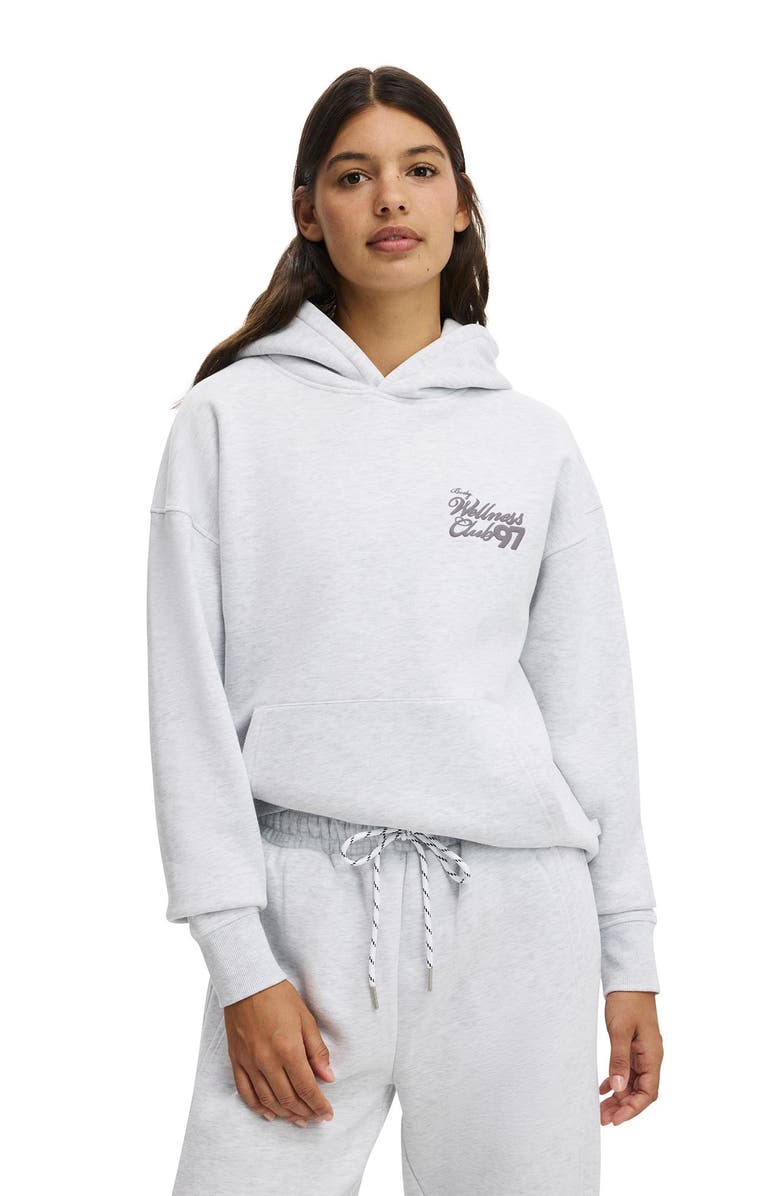 COTTON ON BODY Women's Active Plush Premium Graphic Hoodie, Main, color, Cloudy Grey Marle Love Bw