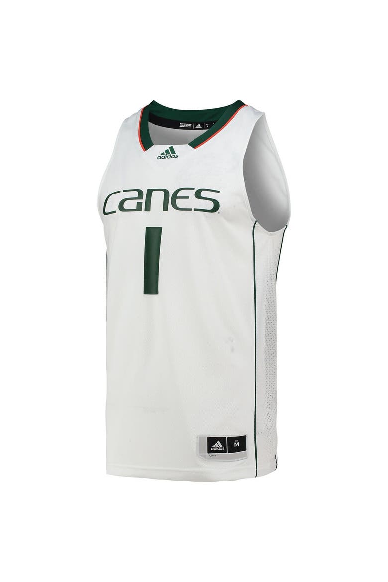 Men's adidas #1 White Miami Hurricanes Team Swingman Basketball Jersey, Alternate, color, White