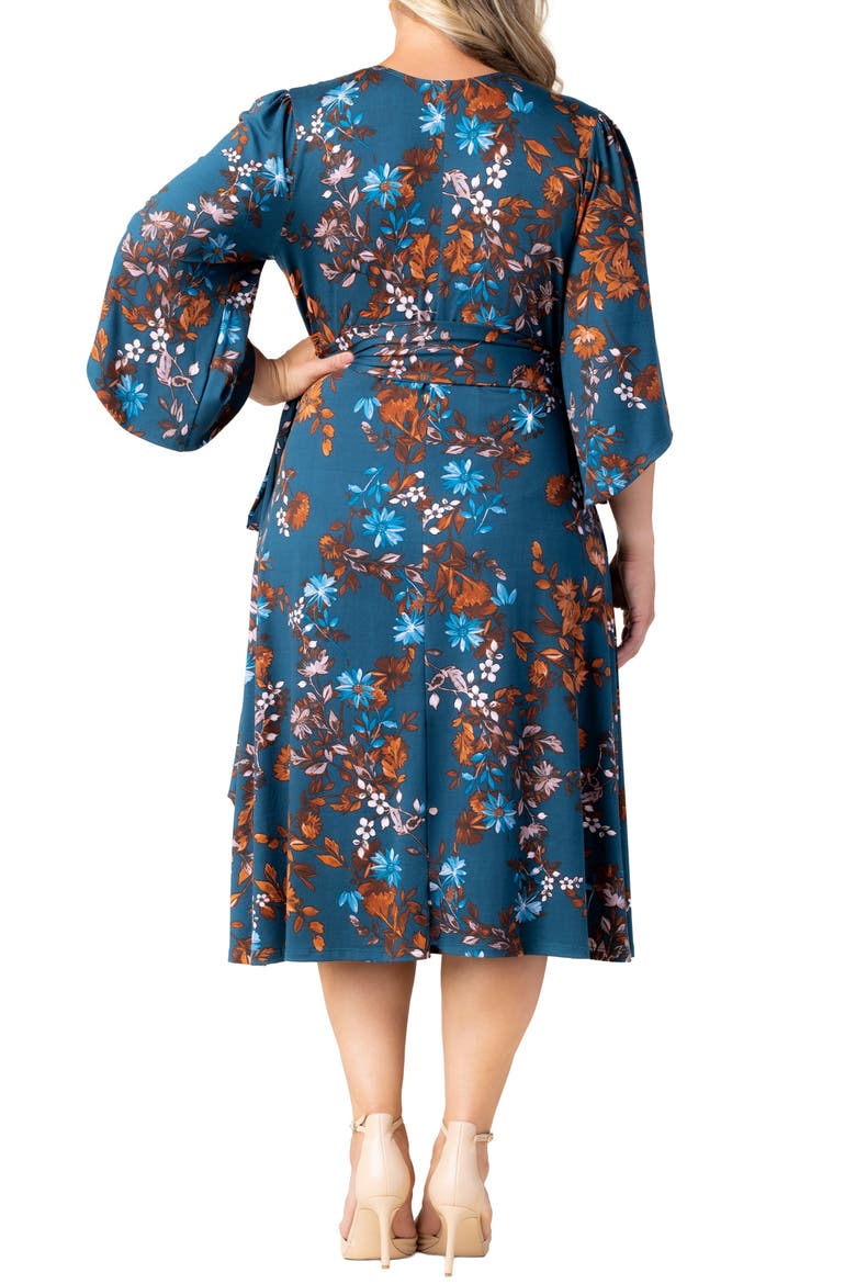 Gemini Floral Bell Sleeve Wrap Dress, Alternate, color, TEAL BLUE ASTERS
