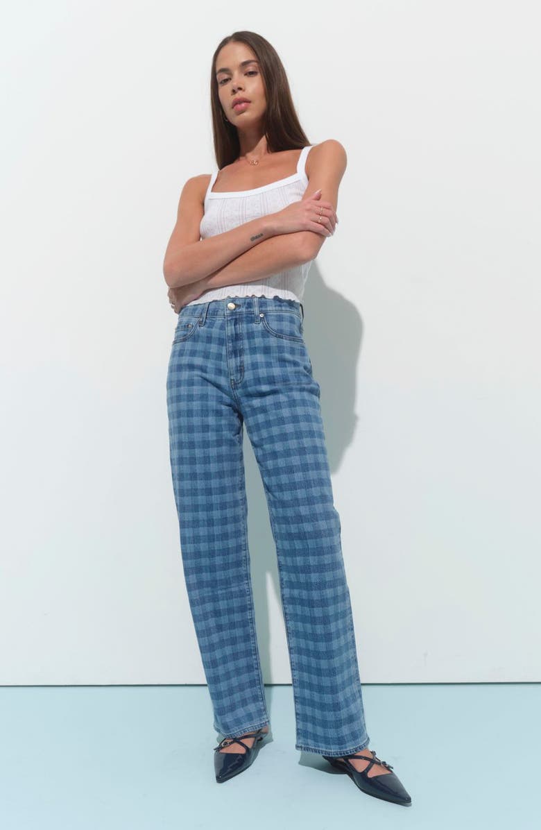 DAZE 1999 Ripped High Waist Straight Leg Jeans, Alternate, color, Denim Check