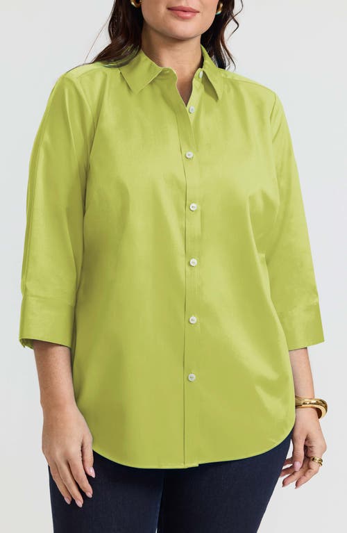 Foxcroft Margie Three-quarter Sleeve Button-up Shirt In Chartreuse