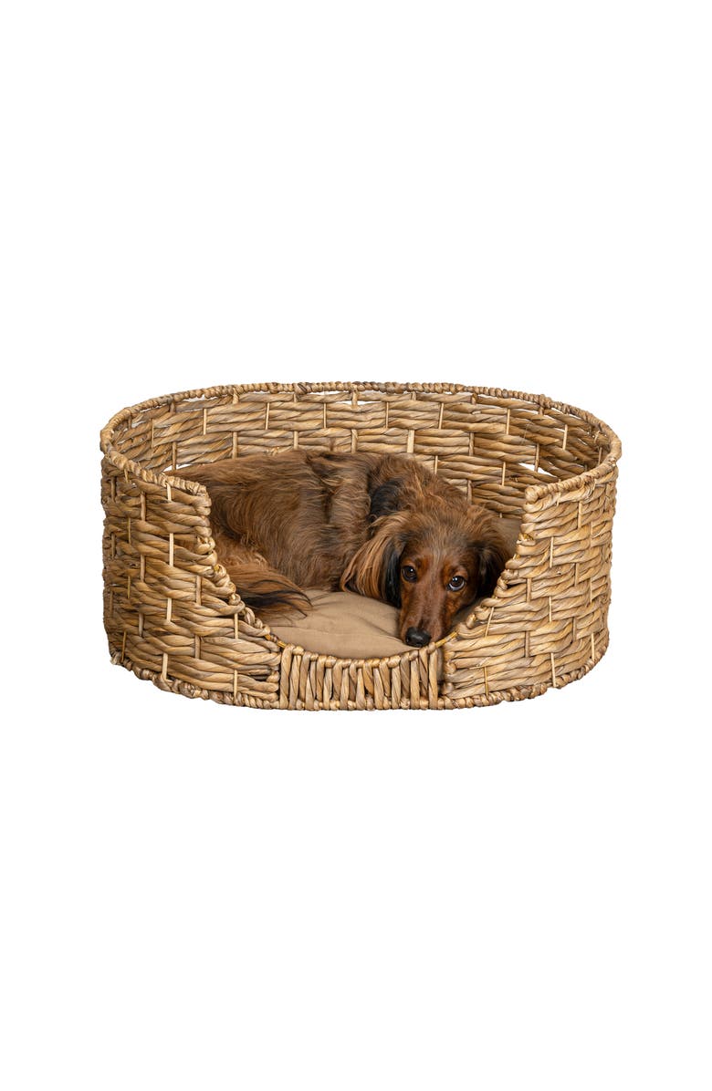 The Licker Store Perri 24" x 18" Classic Farmhouse Handwoven Hyacinth Oval Pet Bed, Machine-Washable Cushion, Alternate, color, Natural
