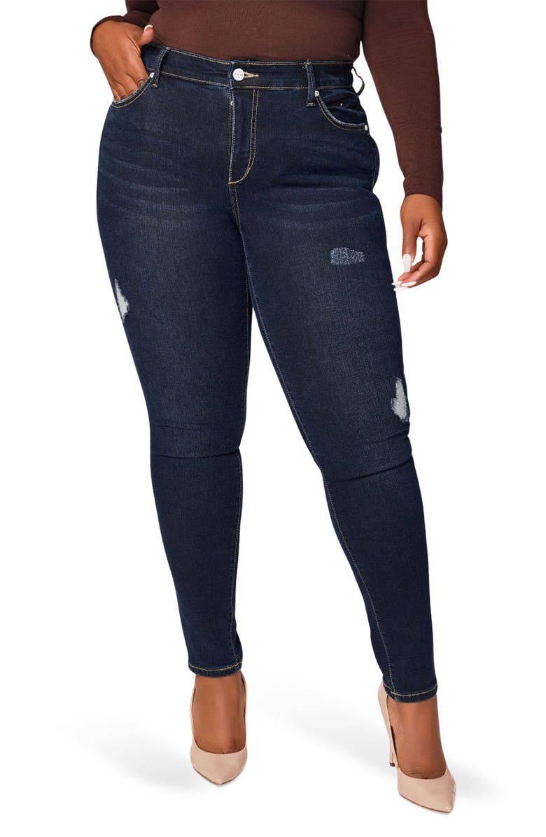 SLINK Jeans Ripped High Waist Skinny Jeans, Main, color, Serenity