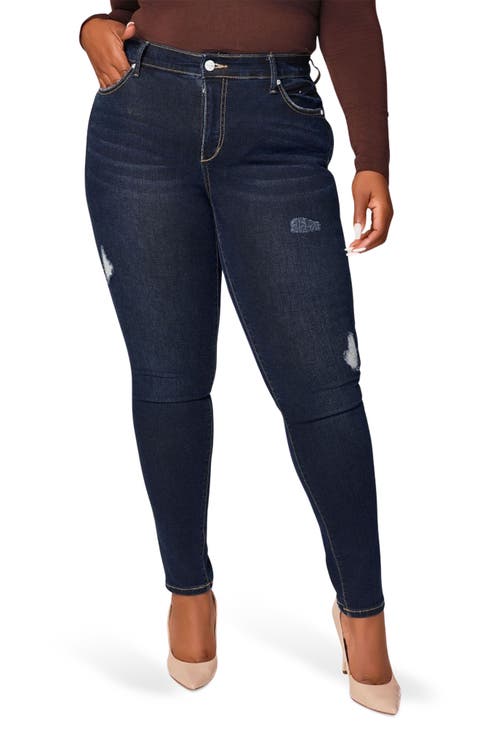 Ripped High Waist Skinny Jeans (Serenity) (Plus)