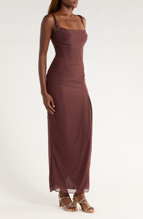 House Of Cb Lini Sleeveless Mesh Maxi Cocktail Dress In Burgundy