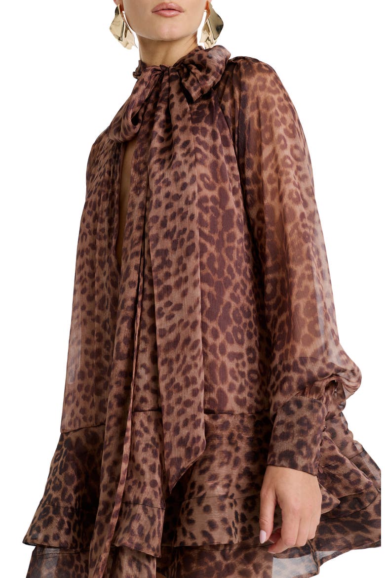 Adrie Long Sleeve Babydoll Minidress, Alternate, color, LEOPARD