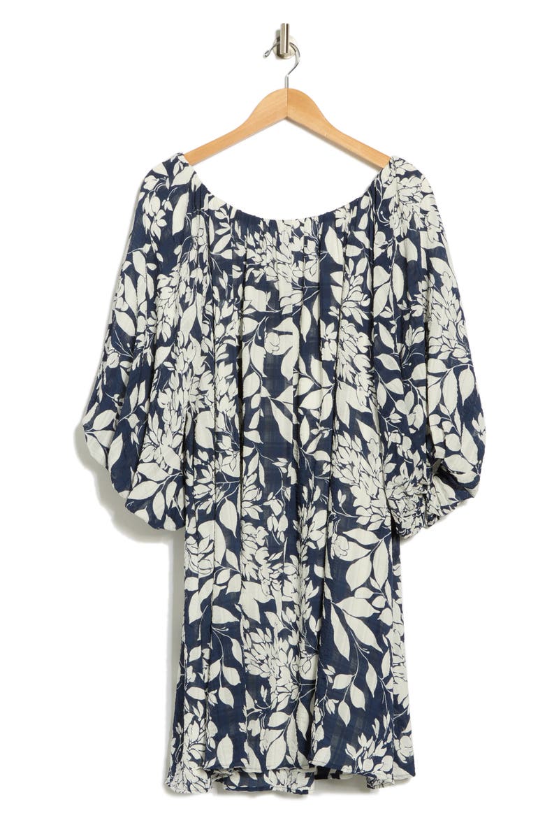 Floral Off the Shoulder Babydoll Dress, Alternate, color, NAVY/ WHITE