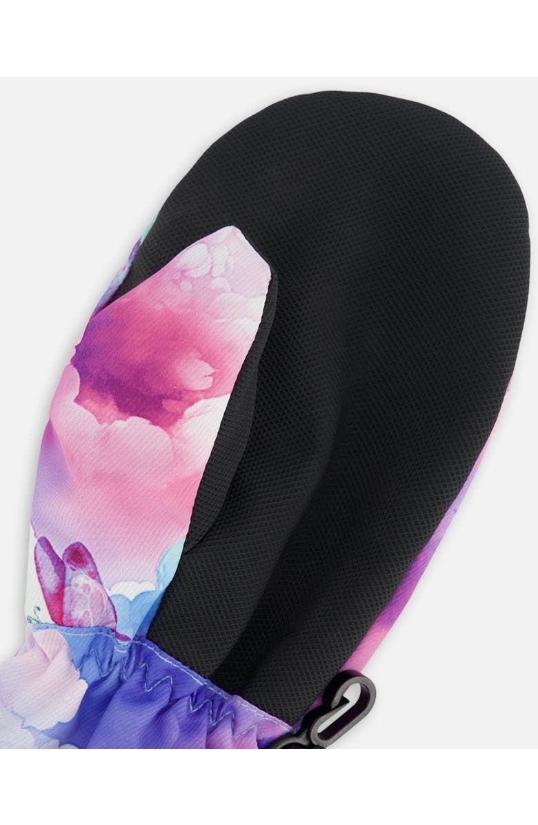 Deux par Deux Girl's Printed Mid-Season Mittens Butterflies On Multicolored Background, Alternate, color, 