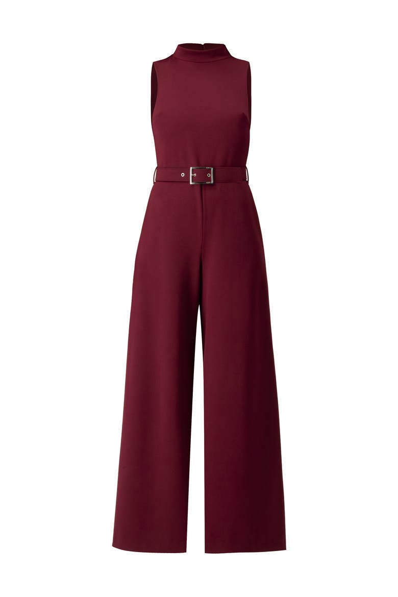 Sleeveless High Neck Jumpsuit with Belt, Alternate, color, Wine