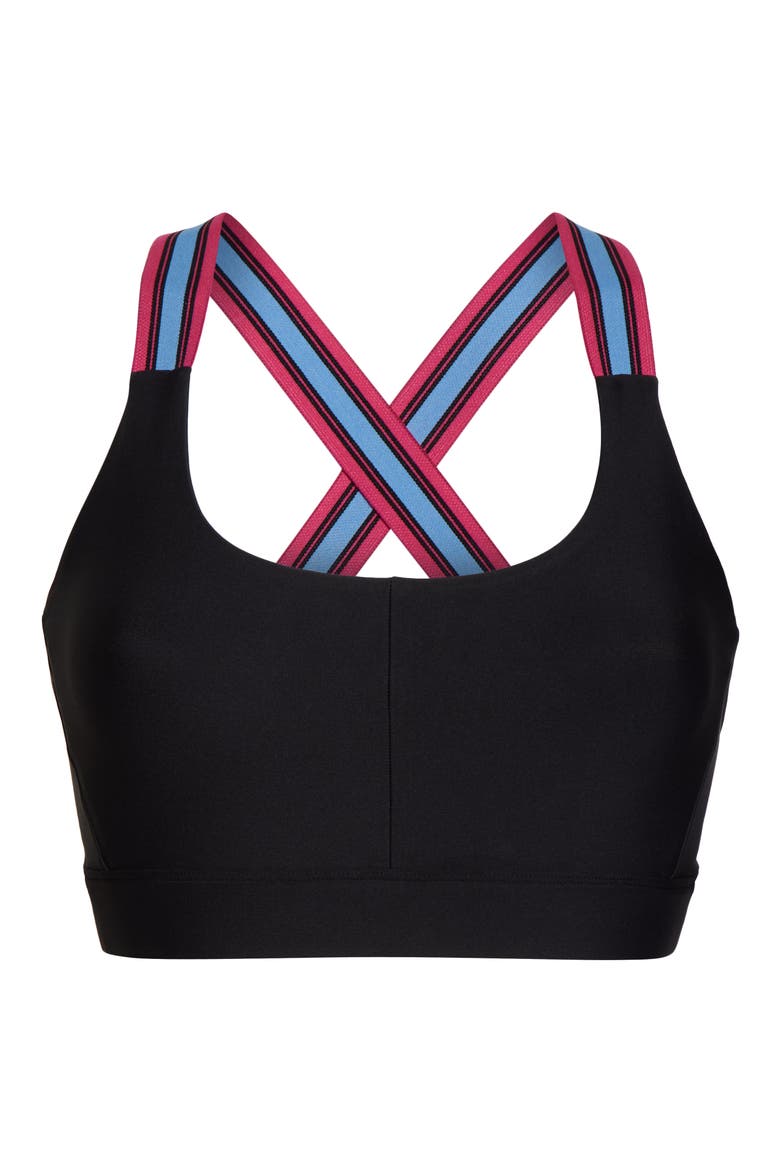 Contrast Stripe Sports Bra, Alternate, color, BLACK