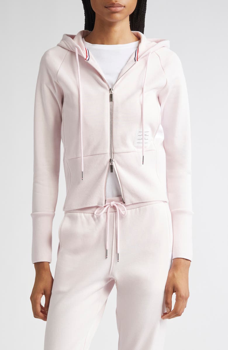 Thom Browne 4-Bar Colorblock French Terry Zip Hoodie, Main, color, Light Pink