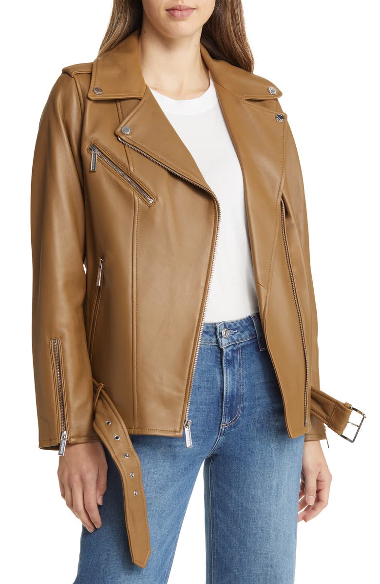 Michael Kors Oversize Moto Jacket, Main, color, Husk