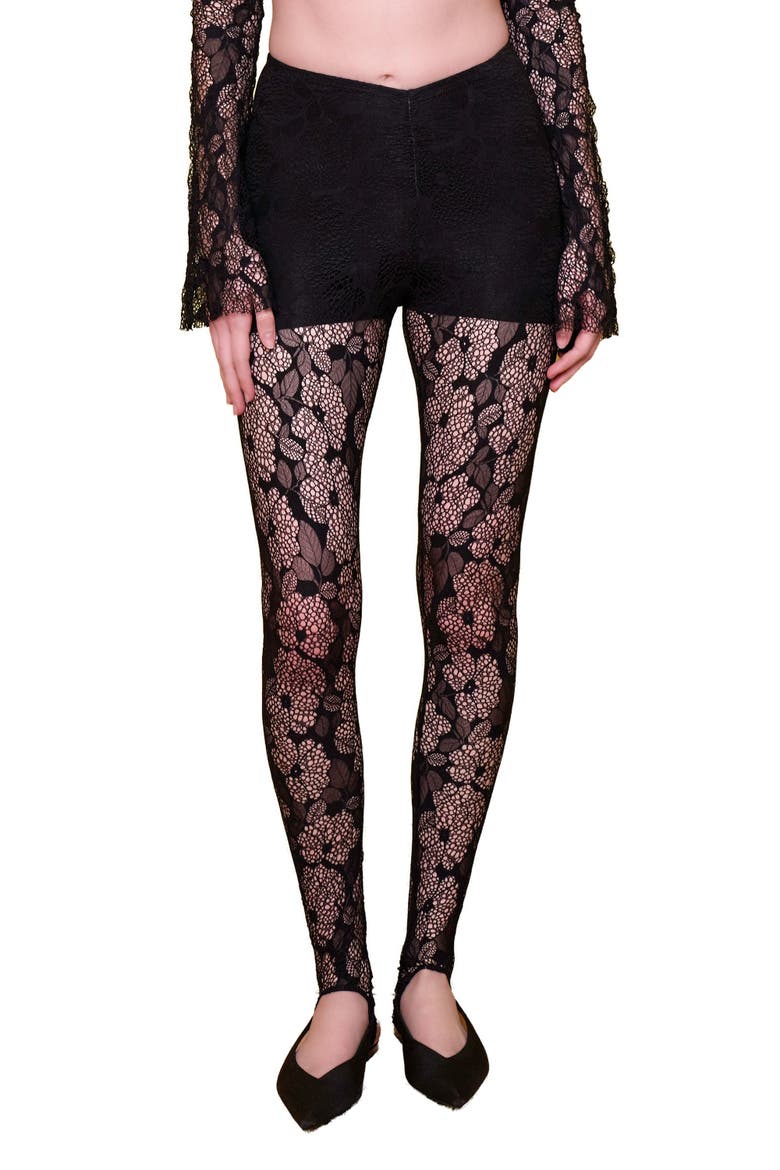 The Party Edit Lace Leggings With Built In Ribbed Shorts, Alternate, color, BLACK