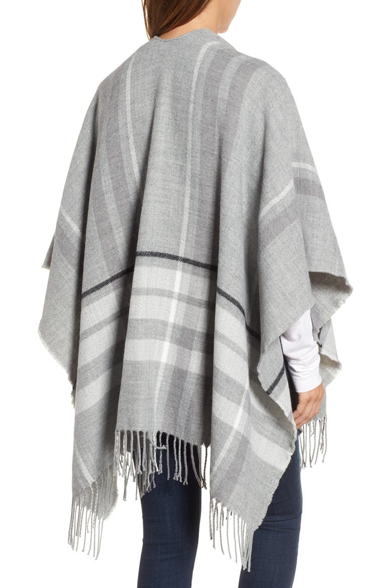 Plaid Fringe Wrap, Alternate, color, GREY COMBO