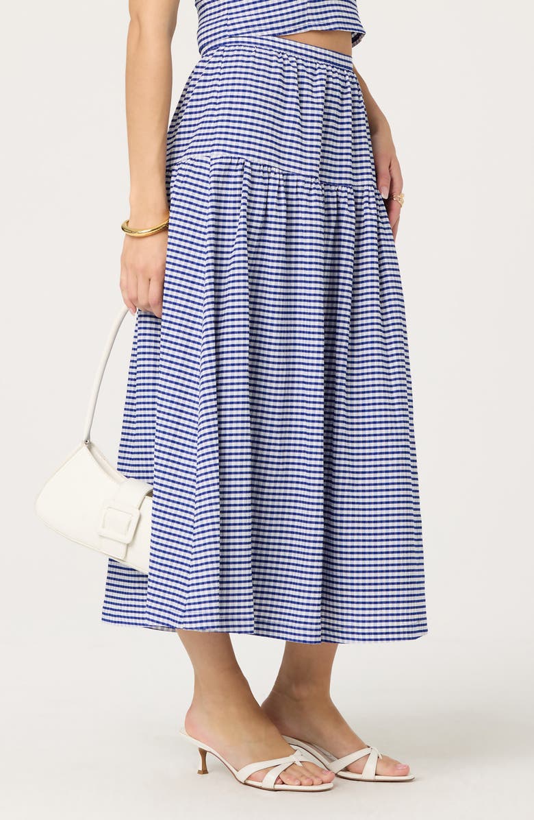 ASTR the Label Drop Waist Cotton Blend Skirt, Alternate, color, Blue Gingham