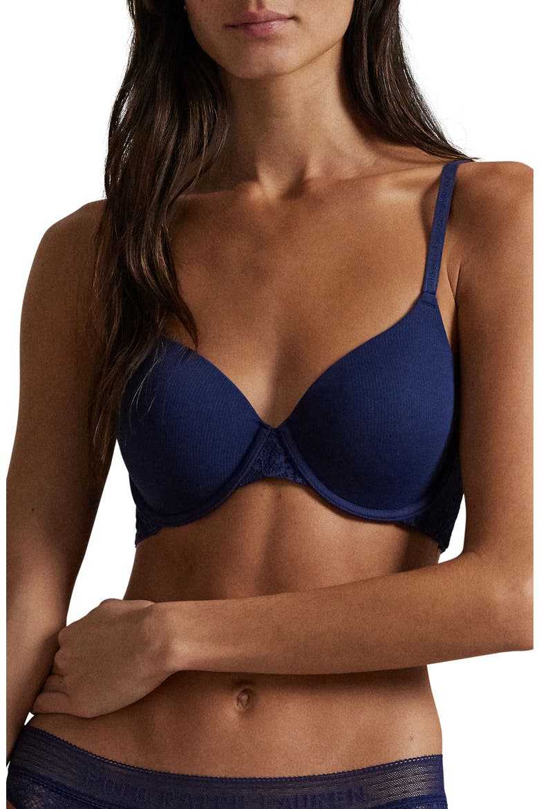 Underwire Lace Demi T-Shirt Bra, Main, color, NAVY