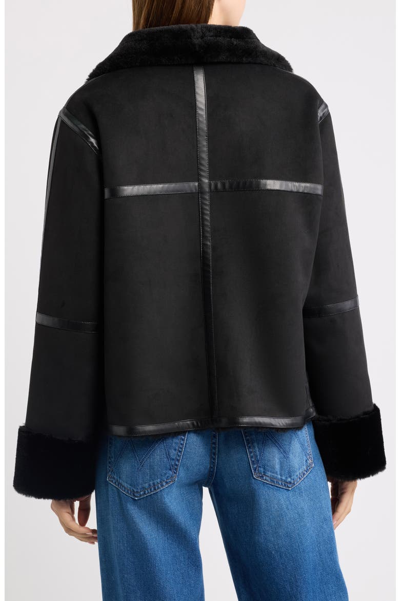 Faux Fur Trim Oversized Faux Suede Jacket, Alternate, color, BLACK