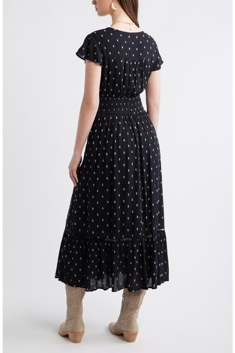 Smocked Dobby Maxi Dress, Alternate, color, BLACK- IVORY DOBBY DOT
