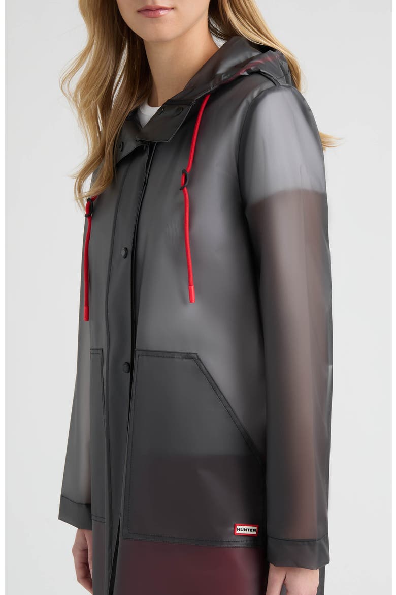 Alexa Waterproof Longline Matte Transparent Hooded Raincoat, Alternate, color, SMOKE