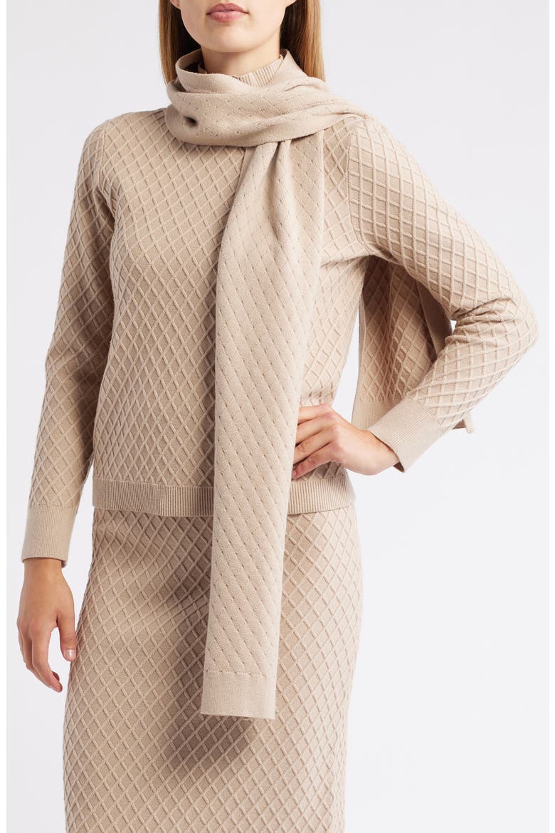 Diamond Stitch Scarf Mock Neck Sweater, Main, color, LATTE