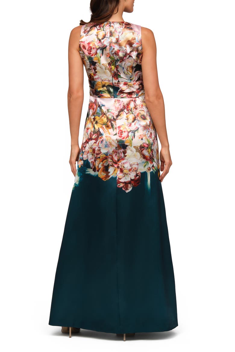 Mariah Floral Print Mikado Gown, Alternate, color, TEAL/ PINK