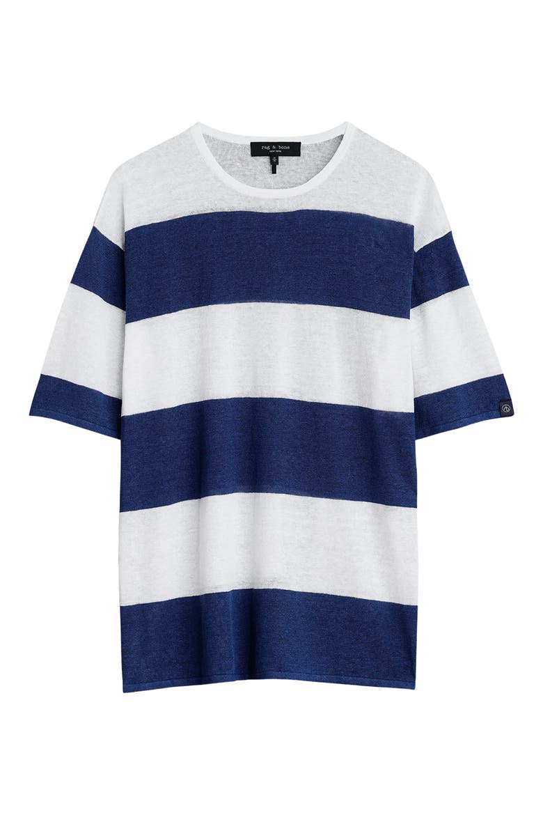 Kerwin Oversize Stripe Linen T-Shirt, Alternate, color, BLUE STRIPE