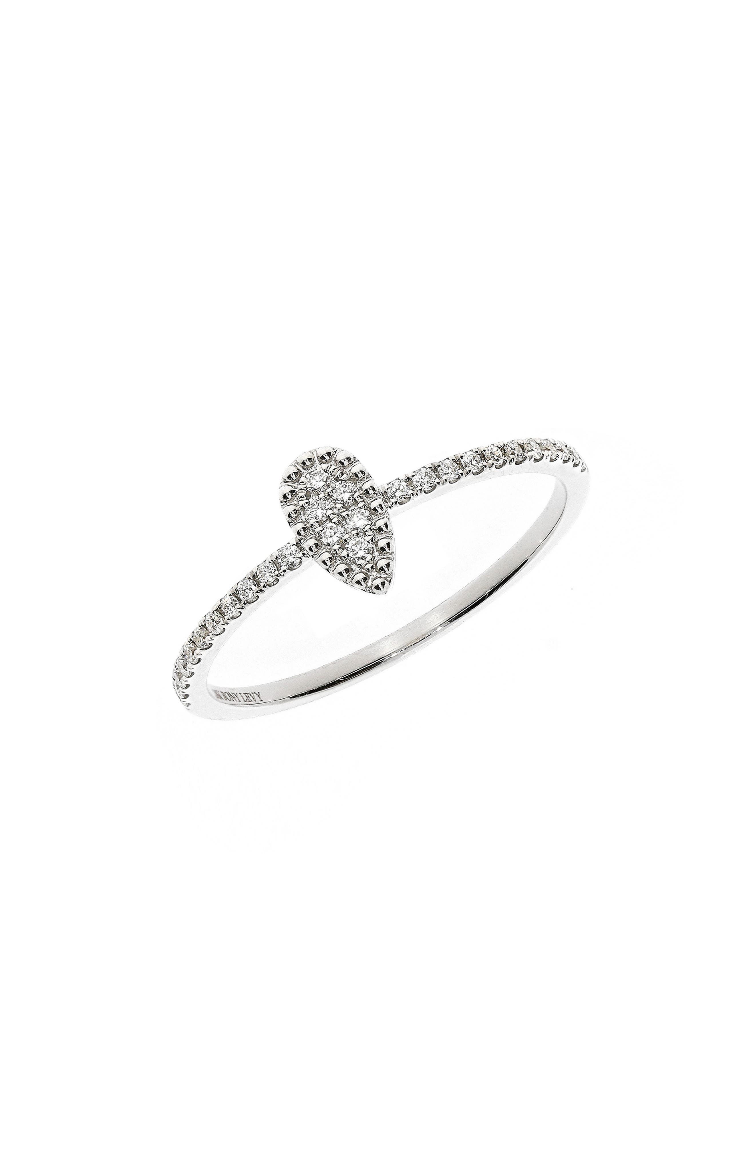 Bony Levy 18K White Gold Pavé Diamond Pear Ring