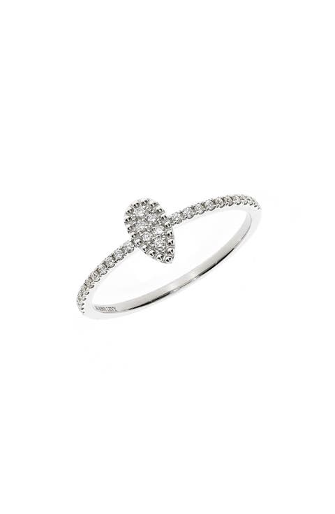 18K White Gold Pavé Diamond Pear Ring
