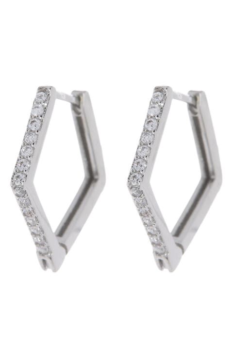 12mm CZ Pave Trapezoid Huggie Earrings