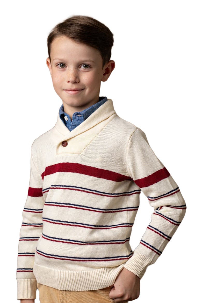 Boys' Shawl Collar Sweater, Kids, Main, color, Ivory Stripe