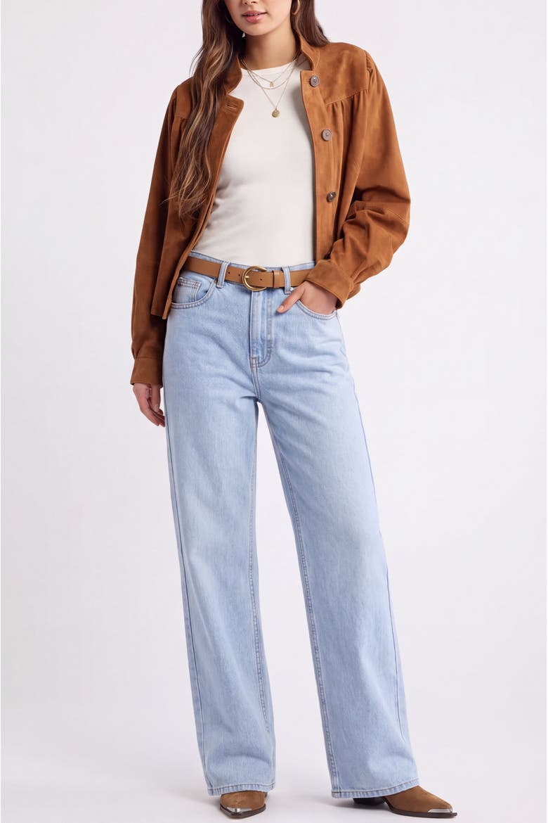 High Waist Straight Leg Jeans, Alternate, color, Light Wash
