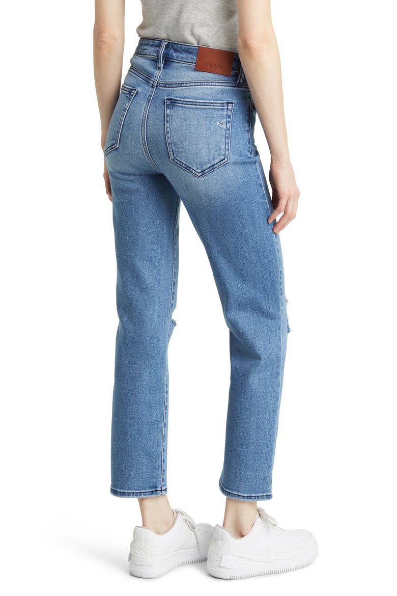 Distressed Straight Leg Jeans, Alternate, color, MEDIUM DARK WASH