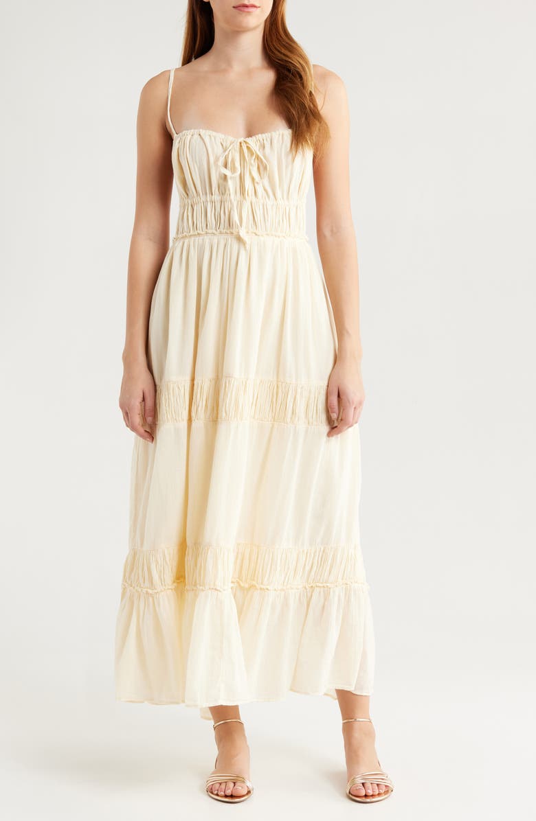 Free People Taking Sides Tiered Cotton Maxi Dress, Main, color, Wet Plaster
