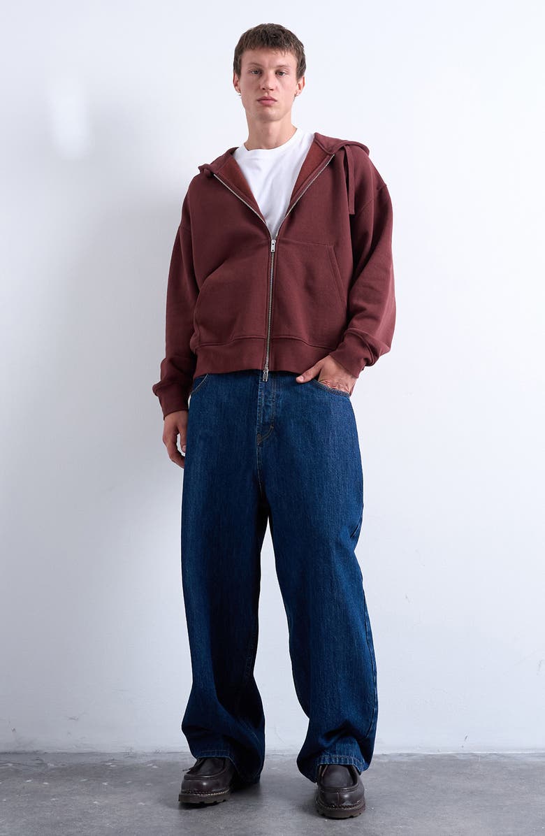 Topman Oversize Zip Hoodie, Alternate, color, Brown