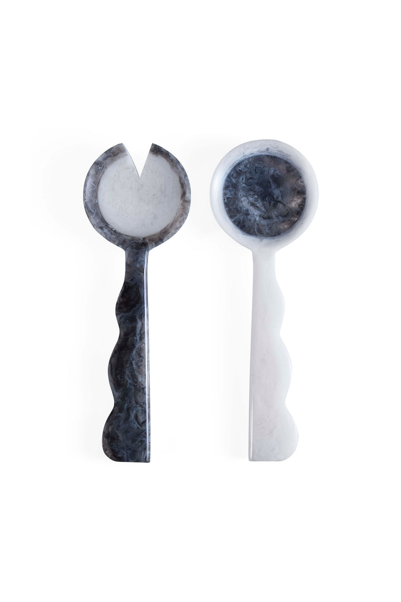 Como Ripple Salad Serving Set, Main, color, Black / White Marble