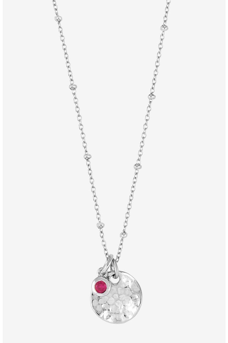 Hammered Disc & Ruby Array Necklace, Main, color, Sterling Silver