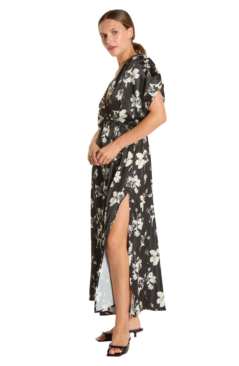 WISHLIST Puff Sleeve Drop Waist Side Slit Maxi Dress, Alternate, color, Black/ Cream