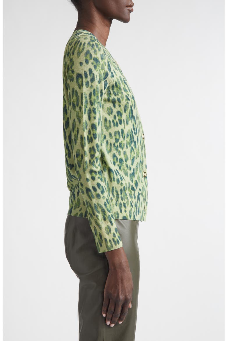 Fine Gauge Leopard Print Wool Blend Cardigan, Alternate, color, OLIVE MULTI ANIMAL PRINT