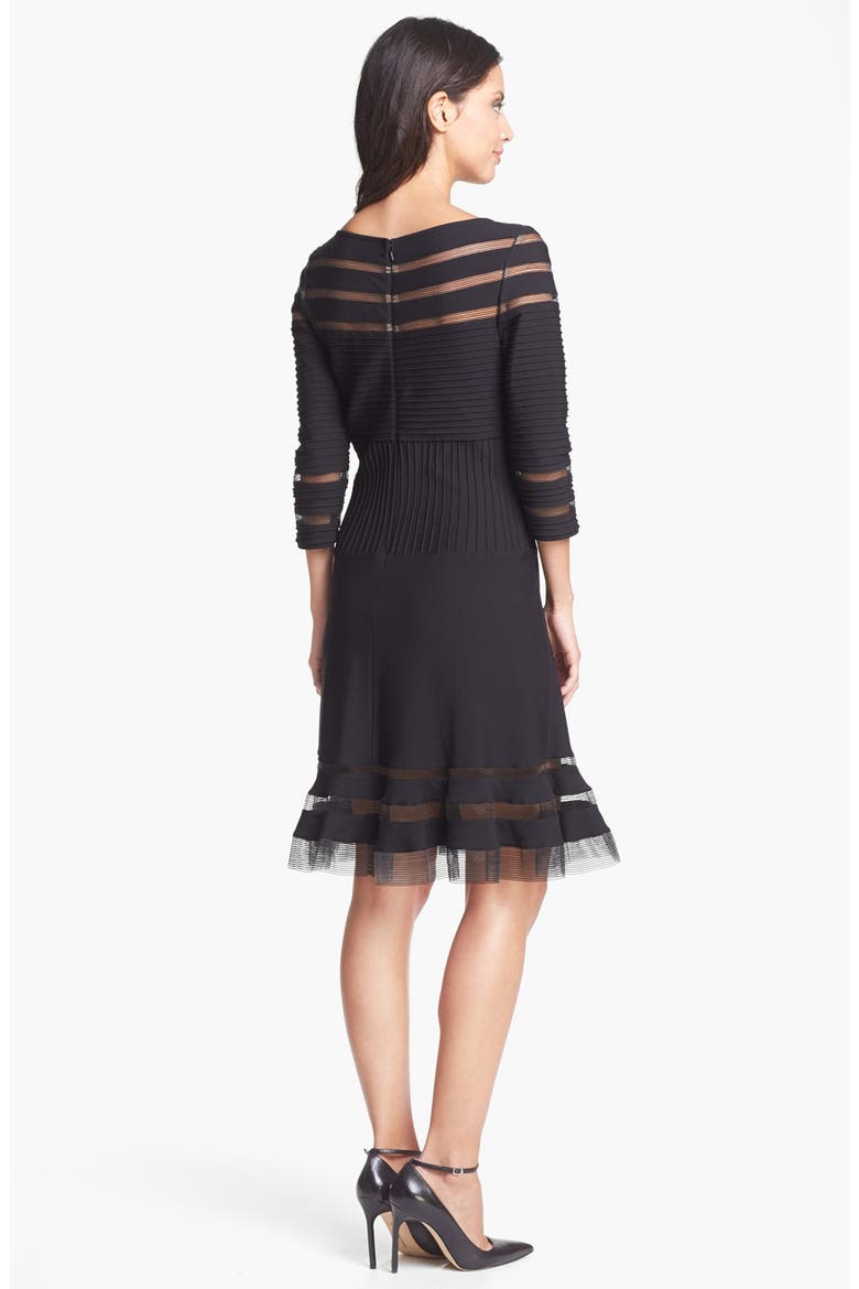 Mesh Stripe Fit & Flare Dress, Alternate, color, BLACK